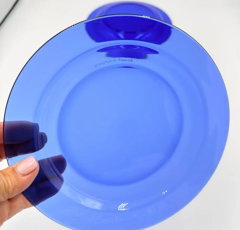 Vintage Arcoroc France Directoire Sapphire Cobalt Blue Glass 2pc 7.5